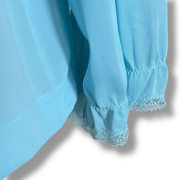 Vintage Blue Swan Womens Bed Jacket Sz Medium Sheer Nylon Lace Sissy Coquette - Picture 6 of 7
